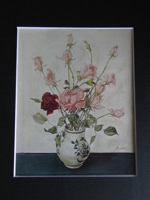 藤田嗣治、【バラの花束】、希少な限定額装用画集画、新品高級額 額装付