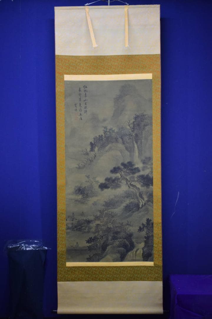 真作/寛保/高士/乗馬画賛/釣人舟画賛/大幅/中国画/布袋屋掛軸HJ-518