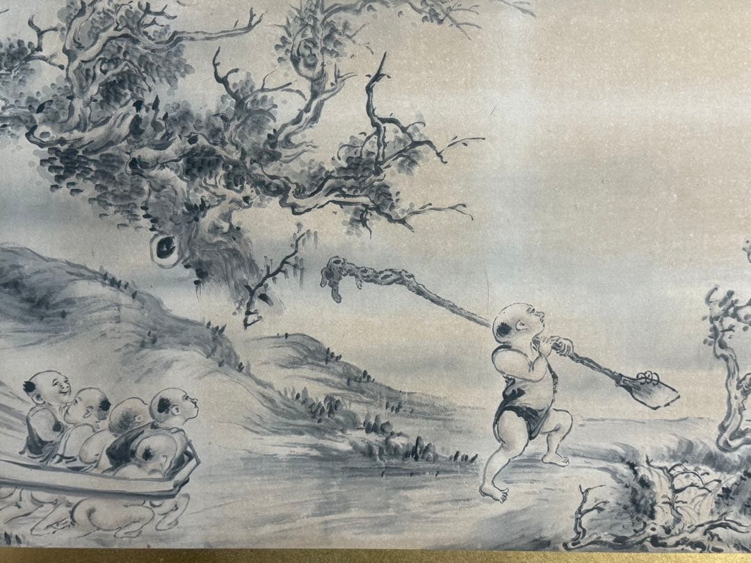 中国　清時代　王化南筆　布袋圖　紙本肉筆　扁額　送料込み250907