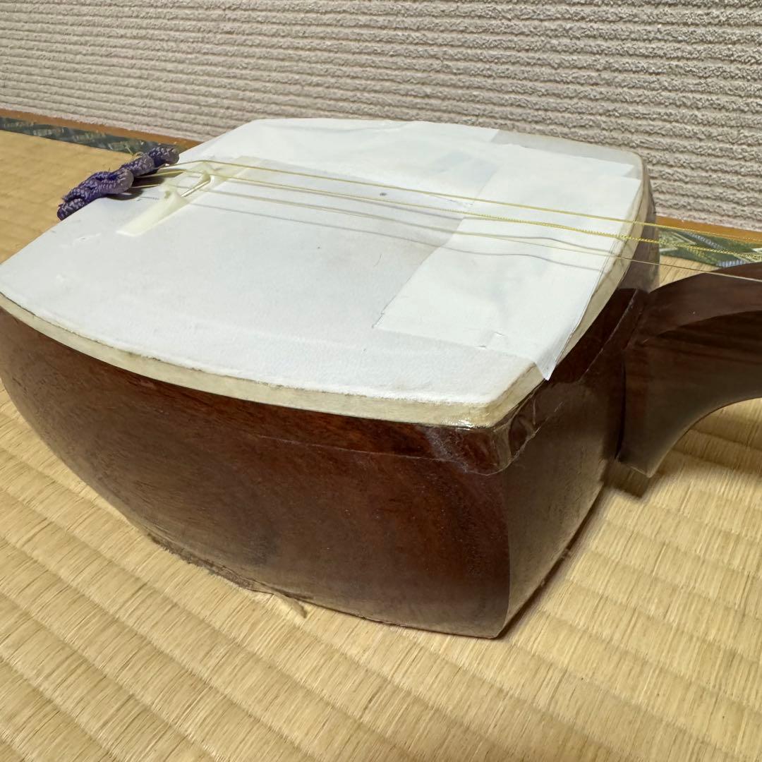 三味線 紫壇 中棹 丸打ち胴 破れ有り 本体ケース 2点セット