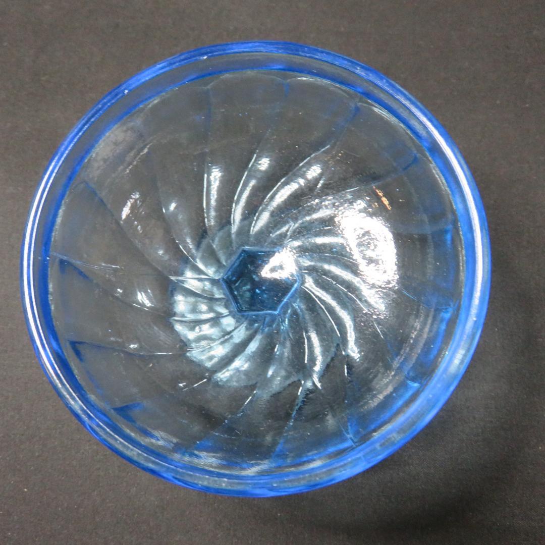 氷コップ ブルー 美品 3客 プレスガラス 明治 大正 昭和初期 アイス