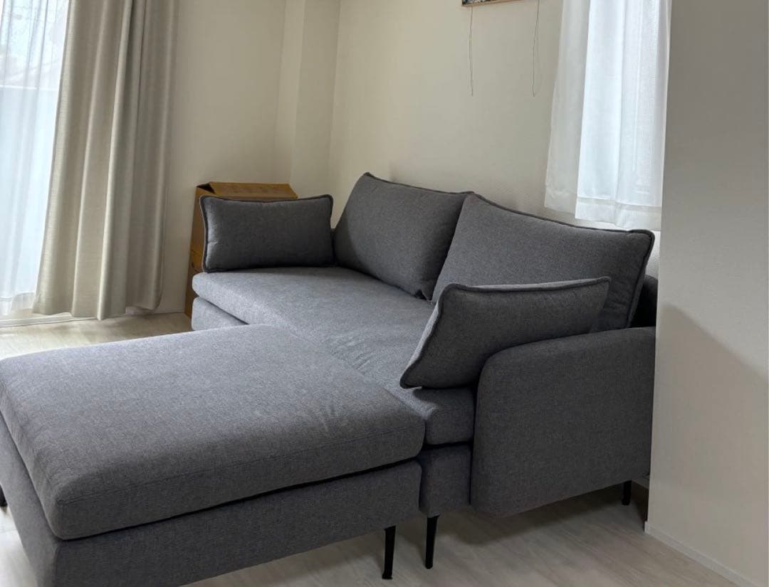 「RS販売」グレー 長ソファ 背もたれクッション付き