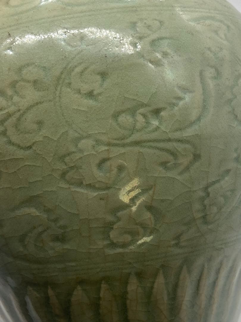 中国　元時代　龍泉窯　七観青磁　共箱　送料込み1101