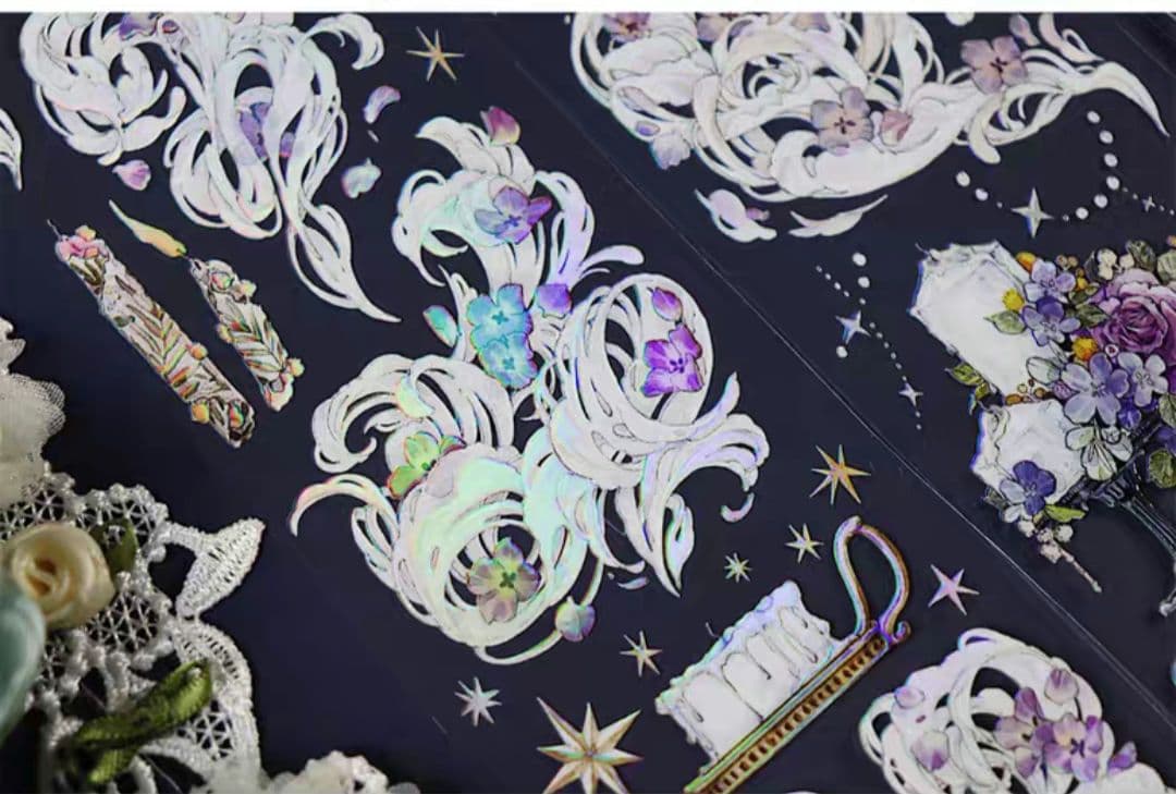 巻売 497☆ 海外 マスキングテープ マステ PET 装飾 花 虹光