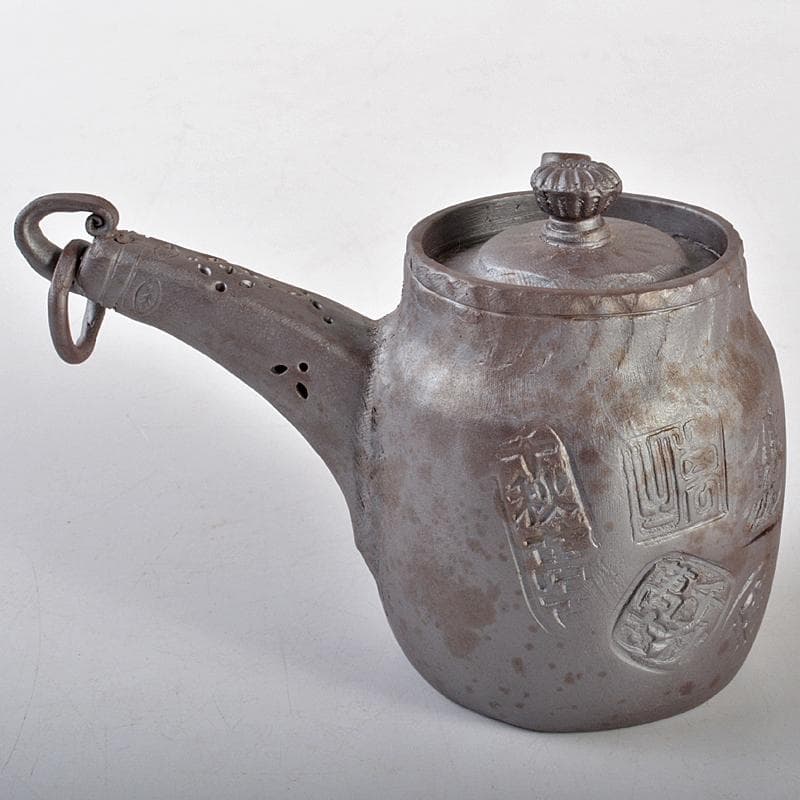 煎茶道具　萬古焼　白雲造　型萬古　遊環　横手急須　共箱　M　R7099