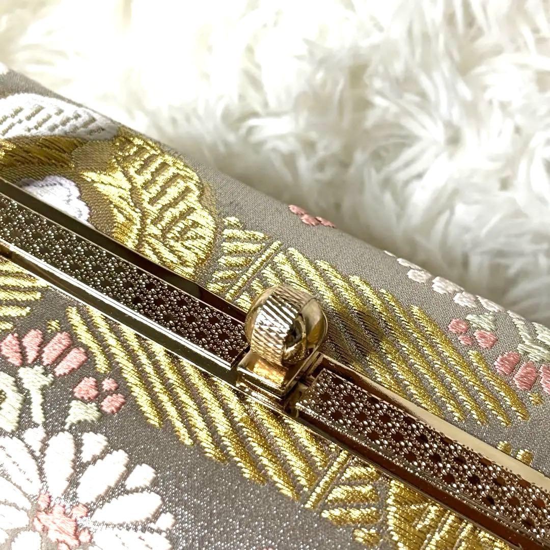 和装 フォーマルバッグ 金襴 花文様 シャンパンゴールド 式典 留袖 訪問着