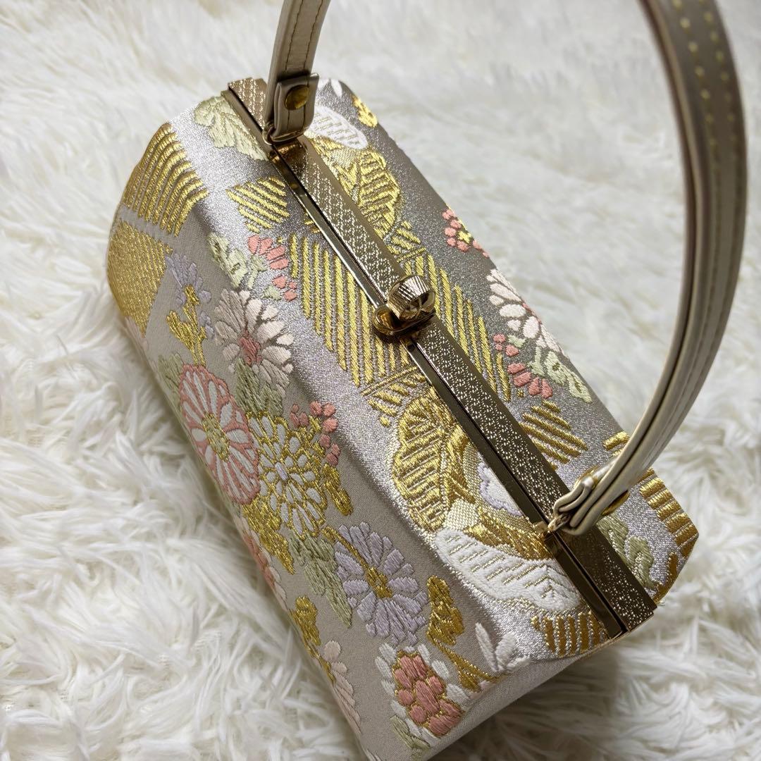 和装 フォーマルバッグ 金襴 花文様 シャンパンゴールド 式典 留袖 訪問着