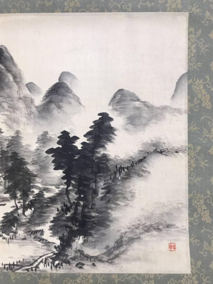 真作/河村虹外/山水図/夏山田家図/米法山水/掛軸/名家伝来/AH-782