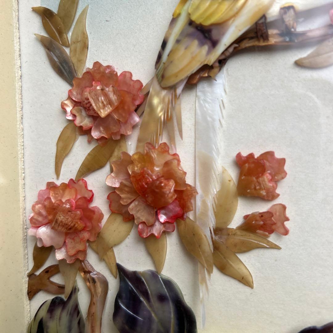 中国珍珠貝彫画 貝細工 ［大連］アート 芸術品 美術品 玉石 中国美術