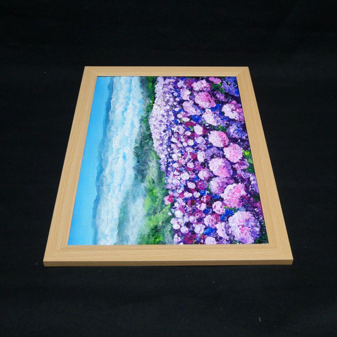 油絵 油彩 油彩画 絵 絵画【天空のピンクと紫の紫陽花】 ピンク 紫陽花