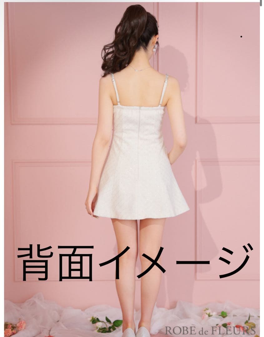 ROBEdeFLEURSショルダービジューフロントジッパーフレアミニキャバドレス