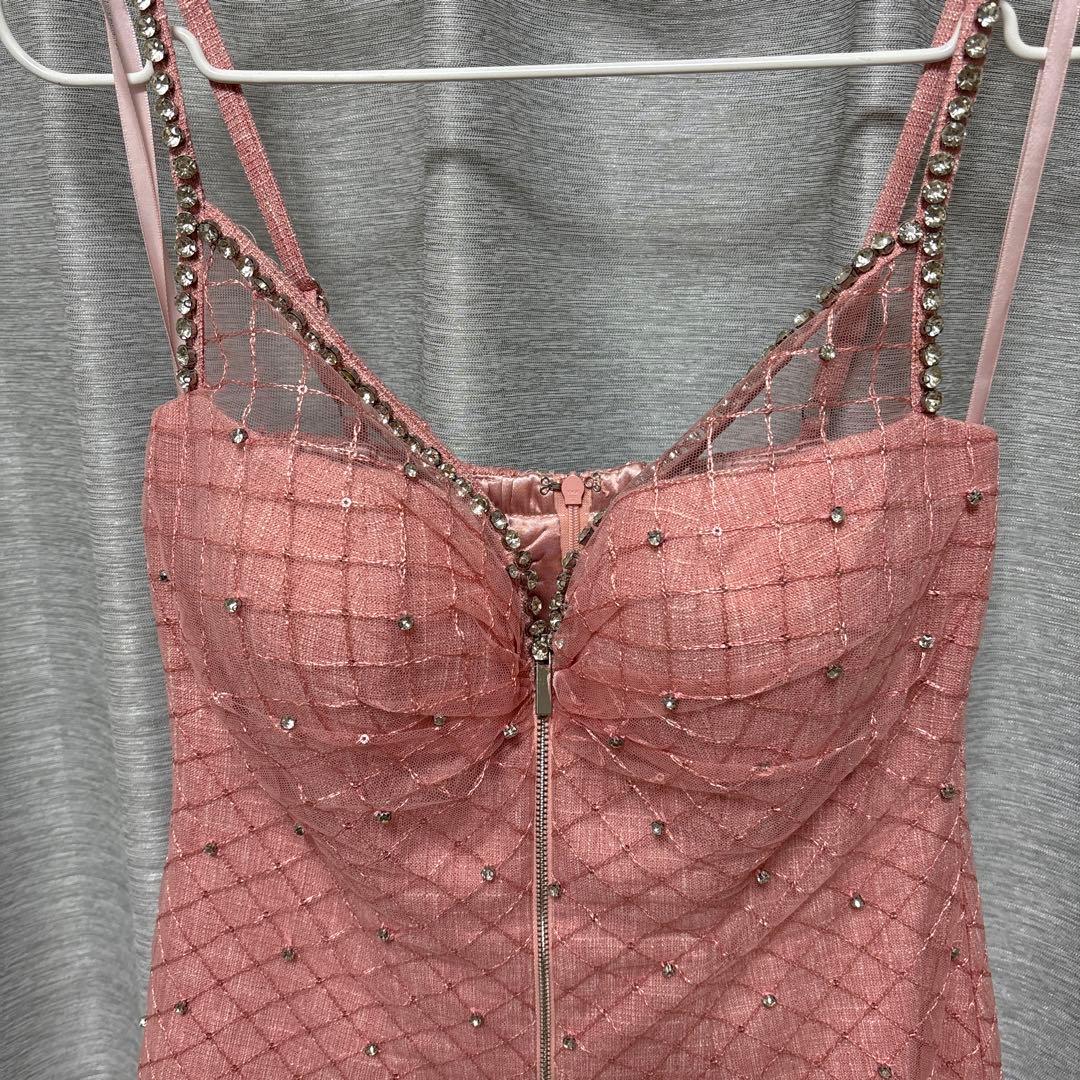 ROBEdeFLEURSショルダービジューフロントジッパーフレアミニキャバドレス