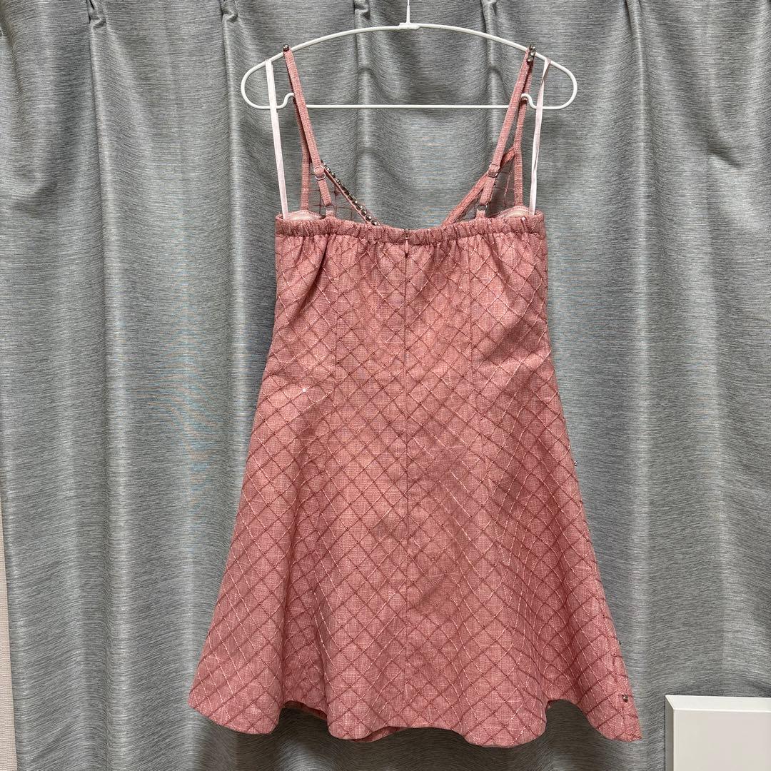 ROBEdeFLEURSショルダービジューフロントジッパーフレアミニキャバドレス