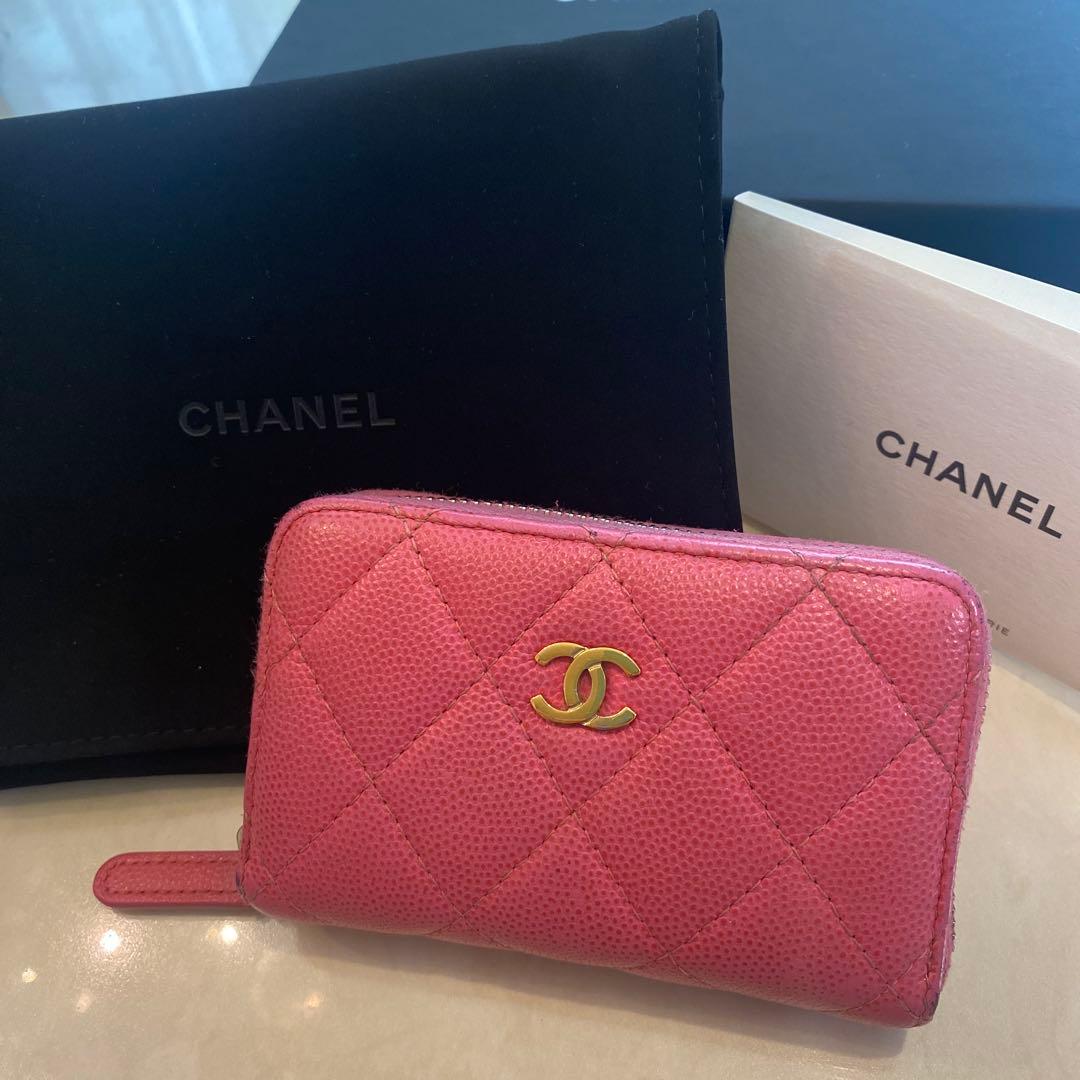 CHANEL パース　ピンク　キャビアスキン　ケース　箱　保存袋有り
