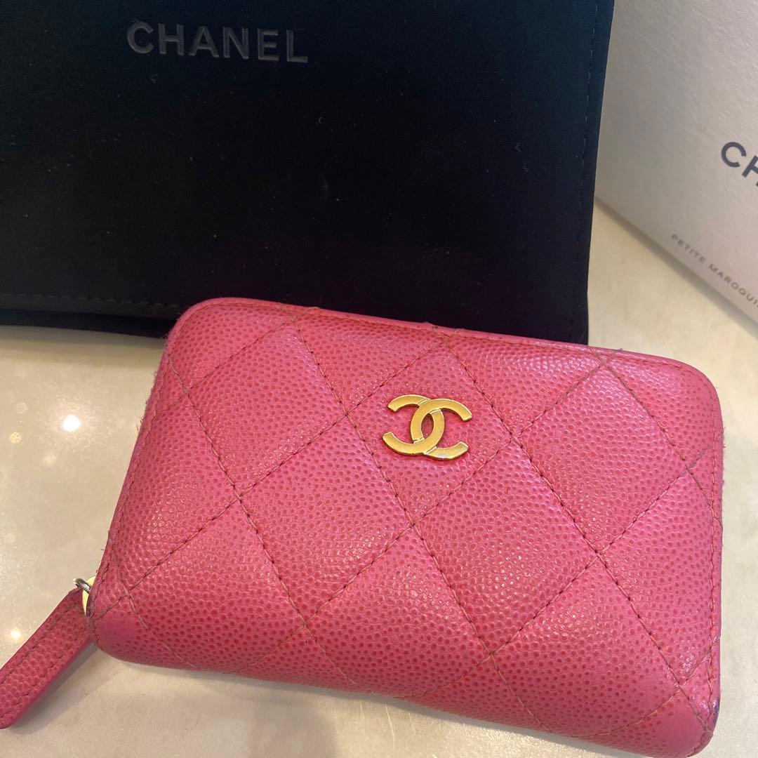 CHANEL パース　ピンク　キャビアスキン　ケース　箱　保存袋有り