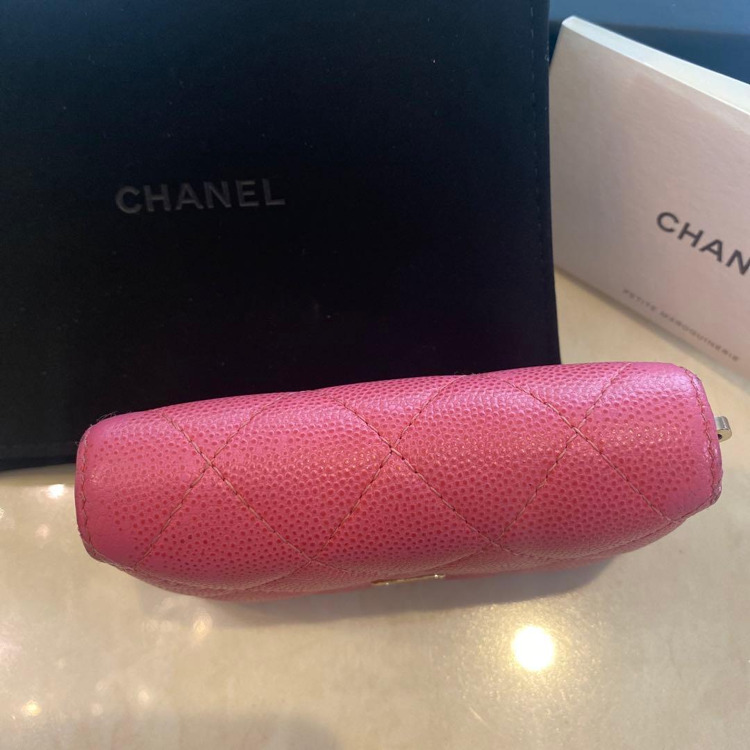 CHANEL パース　ピンク　キャビアスキン　ケース　箱　保存袋有り