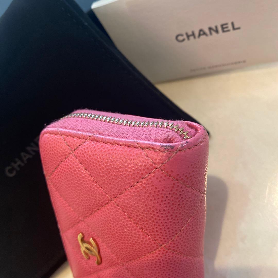 CHANEL パース　ピンク　キャビアスキン　ケース　箱　保存袋有り