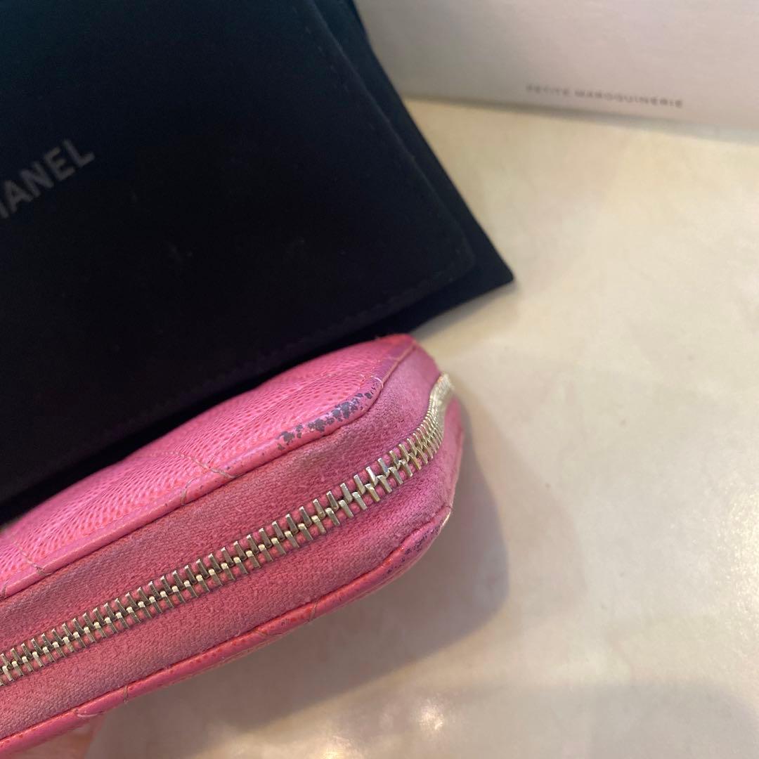 CHANEL パース　ピンク　キャビアスキン　ケース　箱　保存袋有り