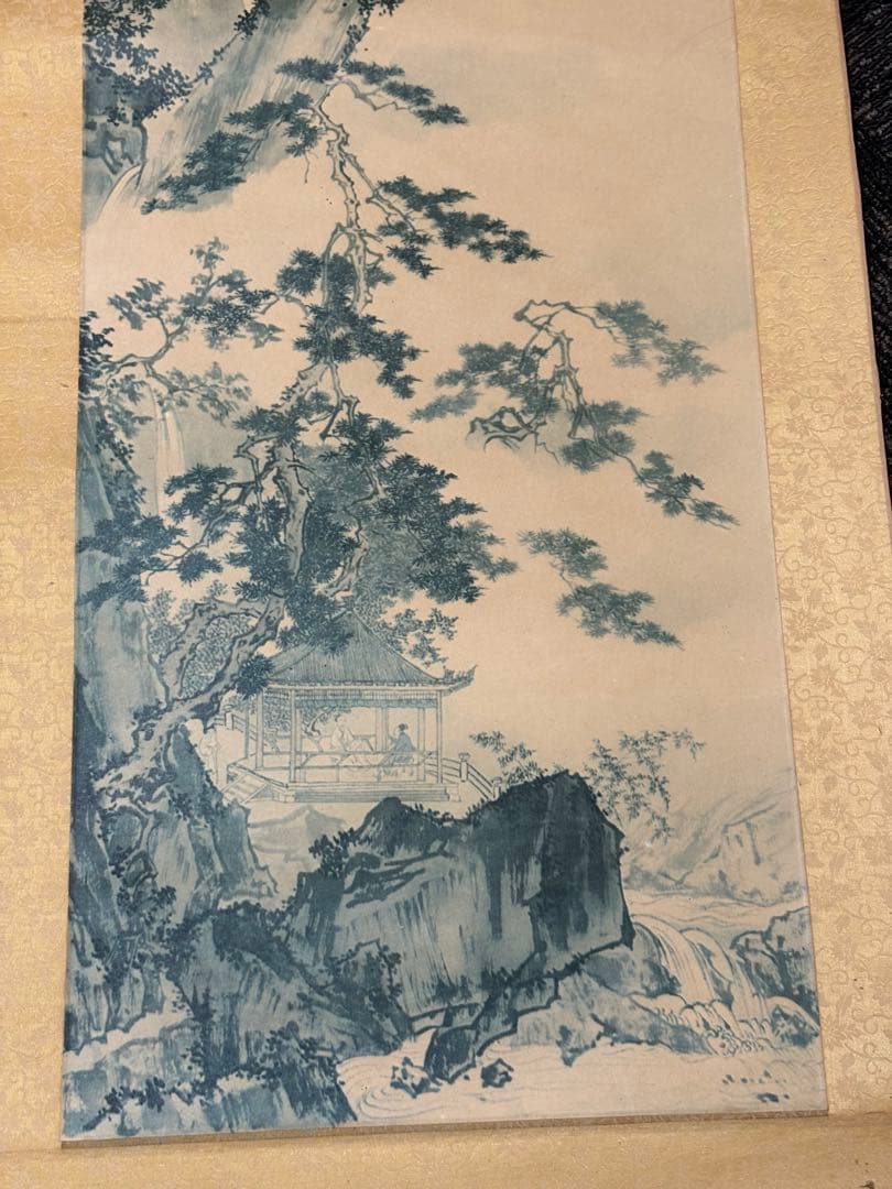 掛軸 飯島千里 彩色山水 尺5立