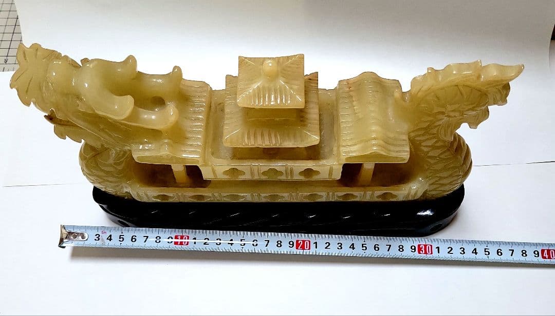 中国 翡翠 龍彫 彫刻遊環 台付香炉