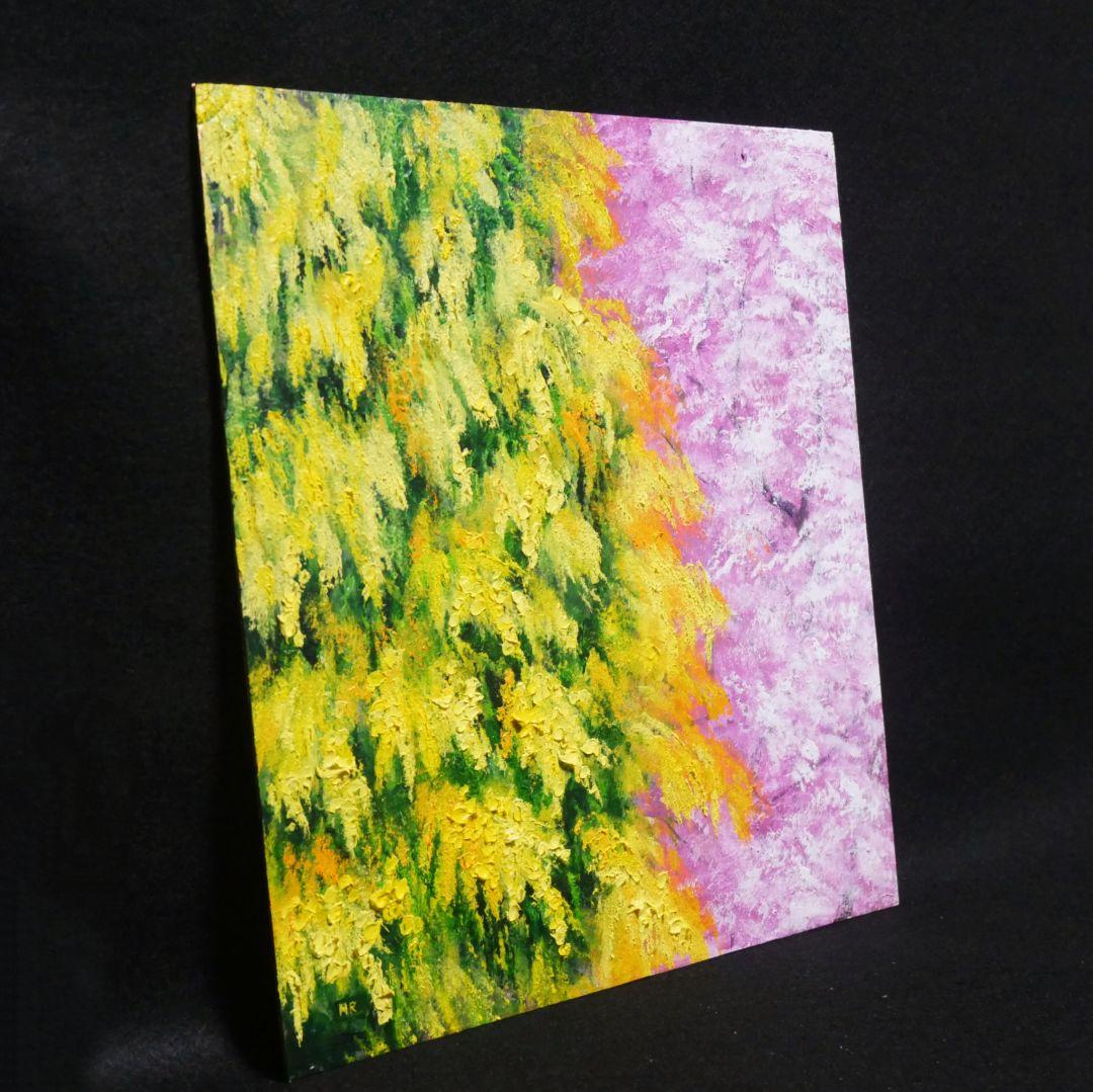 油絵 油彩 油彩画 絵 絵画【ミモザと桜】