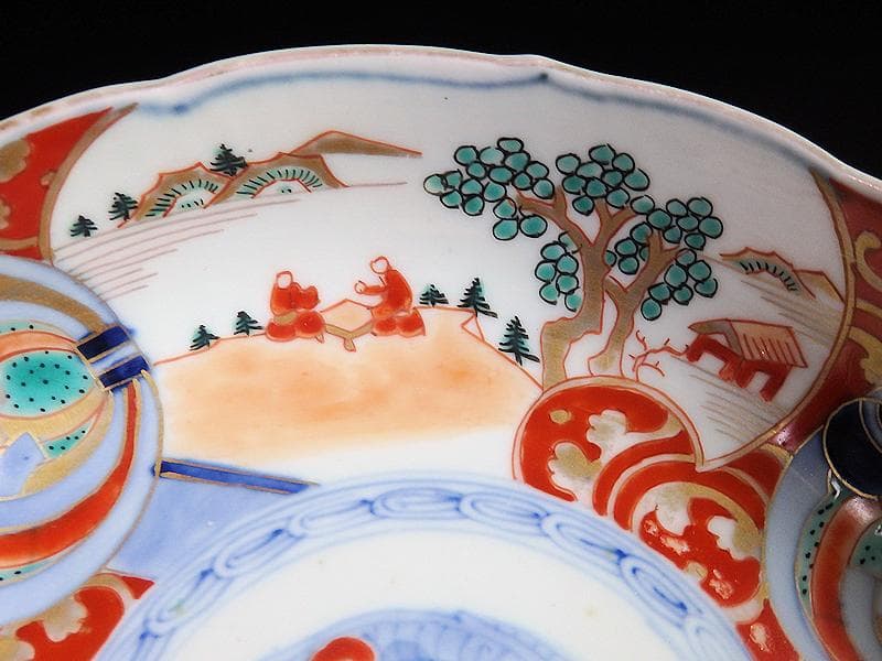 古伊万里 金襴手 熨斗に宝珠 山水の図 膾皿 3客 D761A-BHj - メルカリ