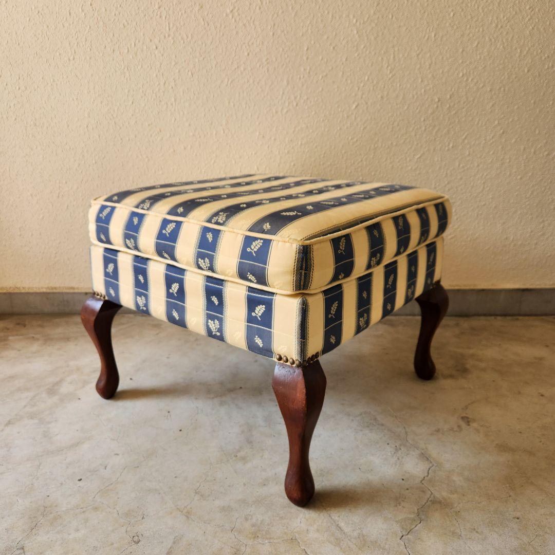 Vintage 猫脚 オットマン スツール 木製 ファブリック アンティーク