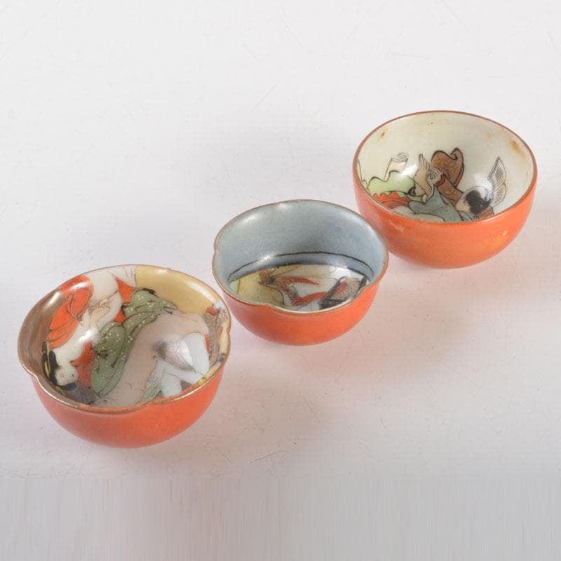 九谷焼浮世絵春画盃三客まとめて時代箱付C6717