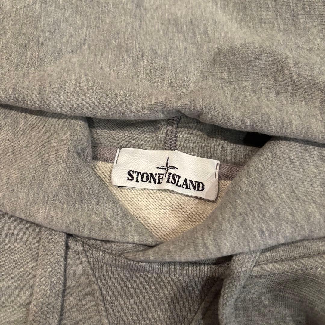 【美品】STONE  ロゴパッチ付きスウェットパーカー グレー XL