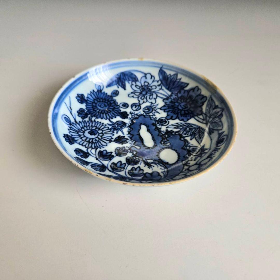 M-1238 中国明染付菊紋様　4寸皿　古染付