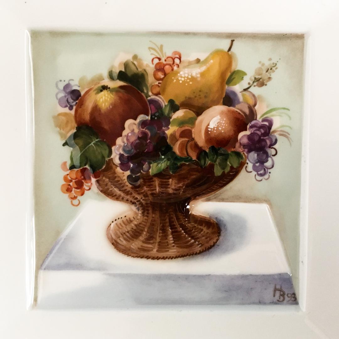 マイセン 「卓上の果物」H・ブレチュナイダー  陶板画 14.5センチ