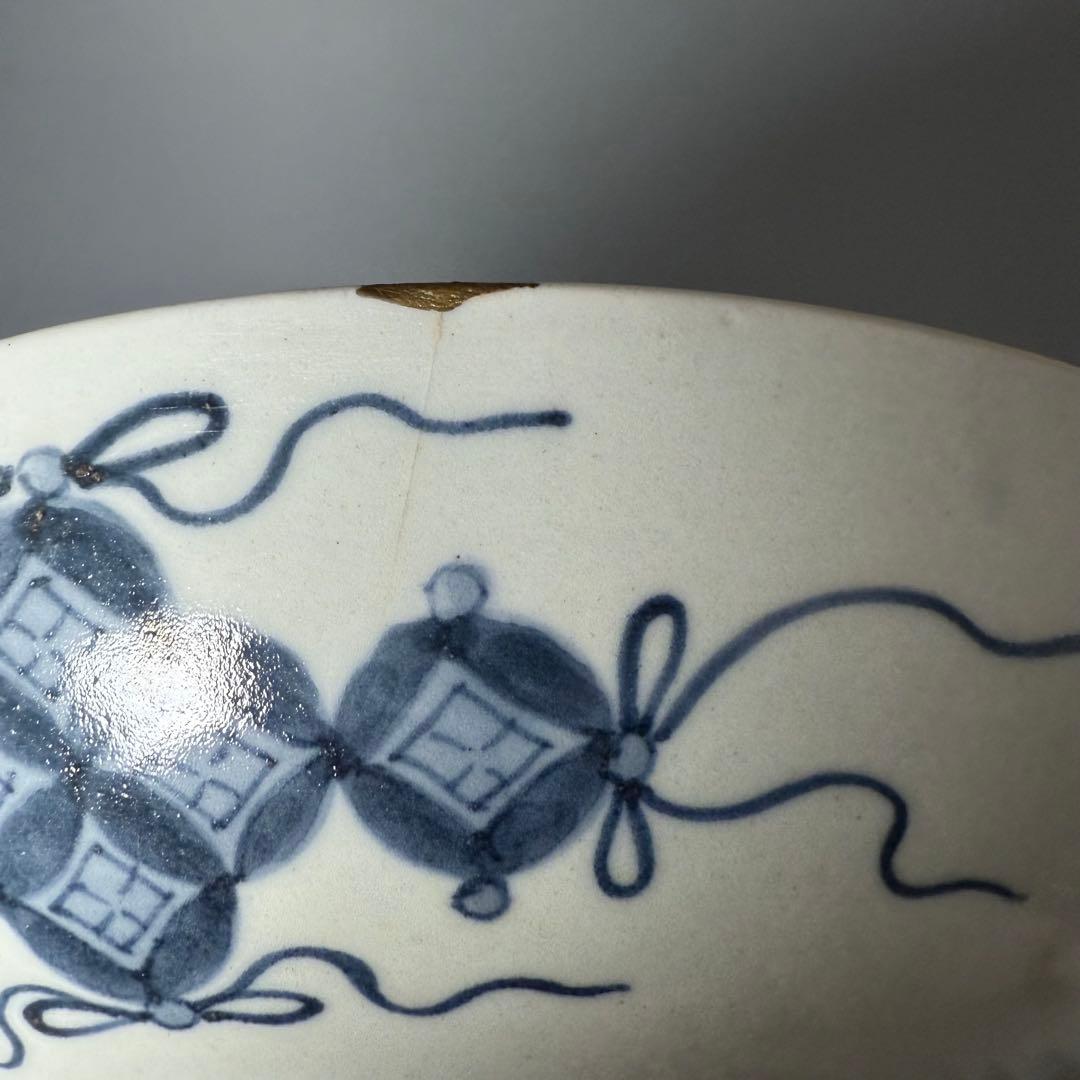 後期鍋島　染付芙蓉文中皿　六客　江戸後期〜明治初期　同手図録掲載品　20.7cm