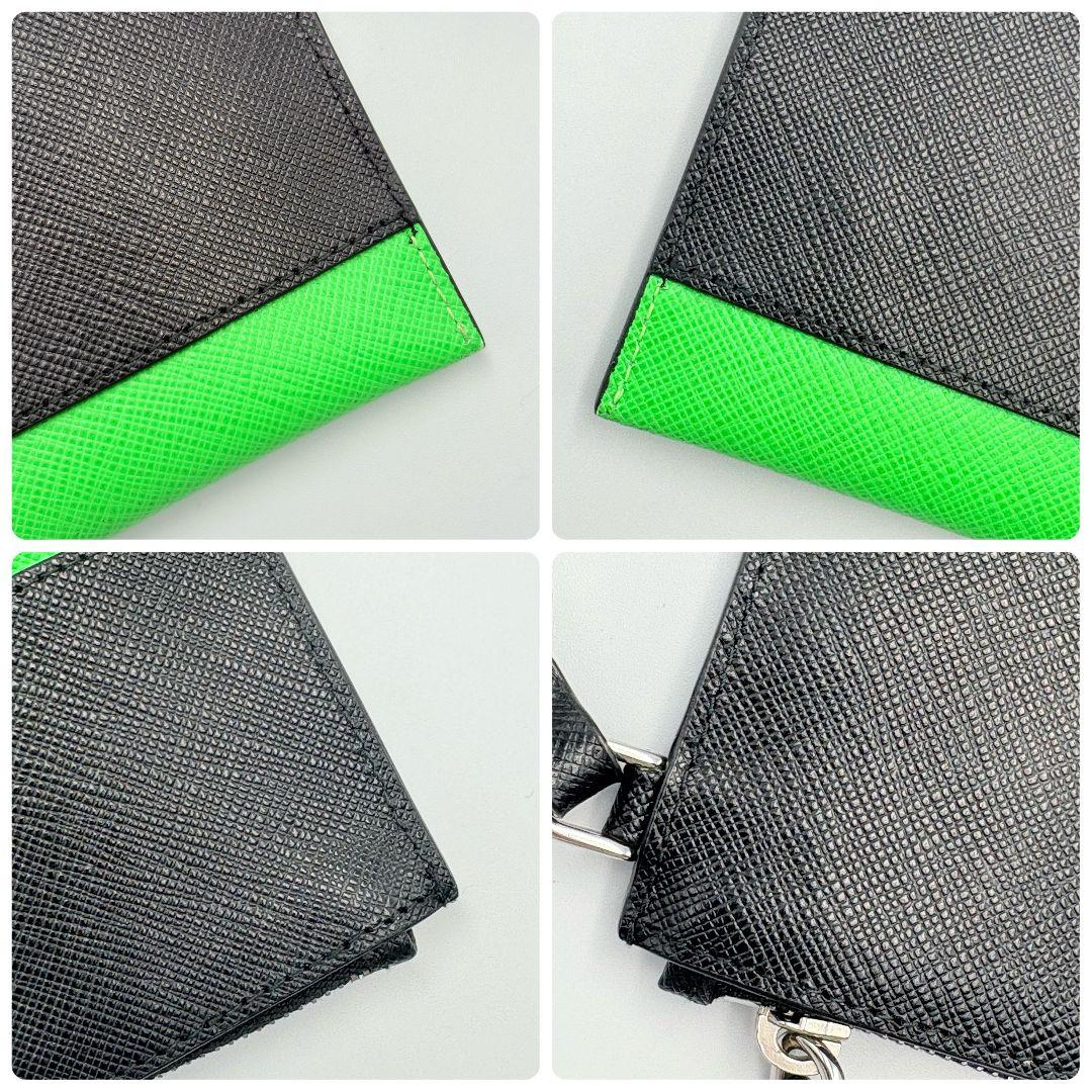 美品✨ PRADA サフィアーノレザー ケース グリーン ブラック