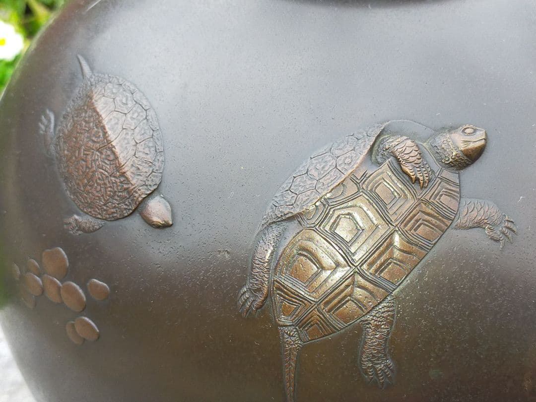 ♥高岡銅器 内免紫峰 銅製 亀之図 花器 花瓶 骨董品