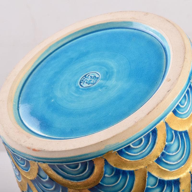 茶道具 京焼 平安昭阿弥造 浅葱 末広形 水指 共箱 C 8415A