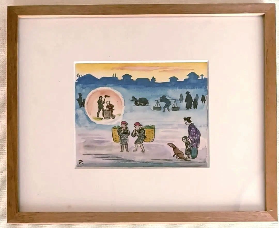 小川龍彦、水彩画年の暮れ（思い出の故郷静岡シリーズ)昭和52年10月1977描く