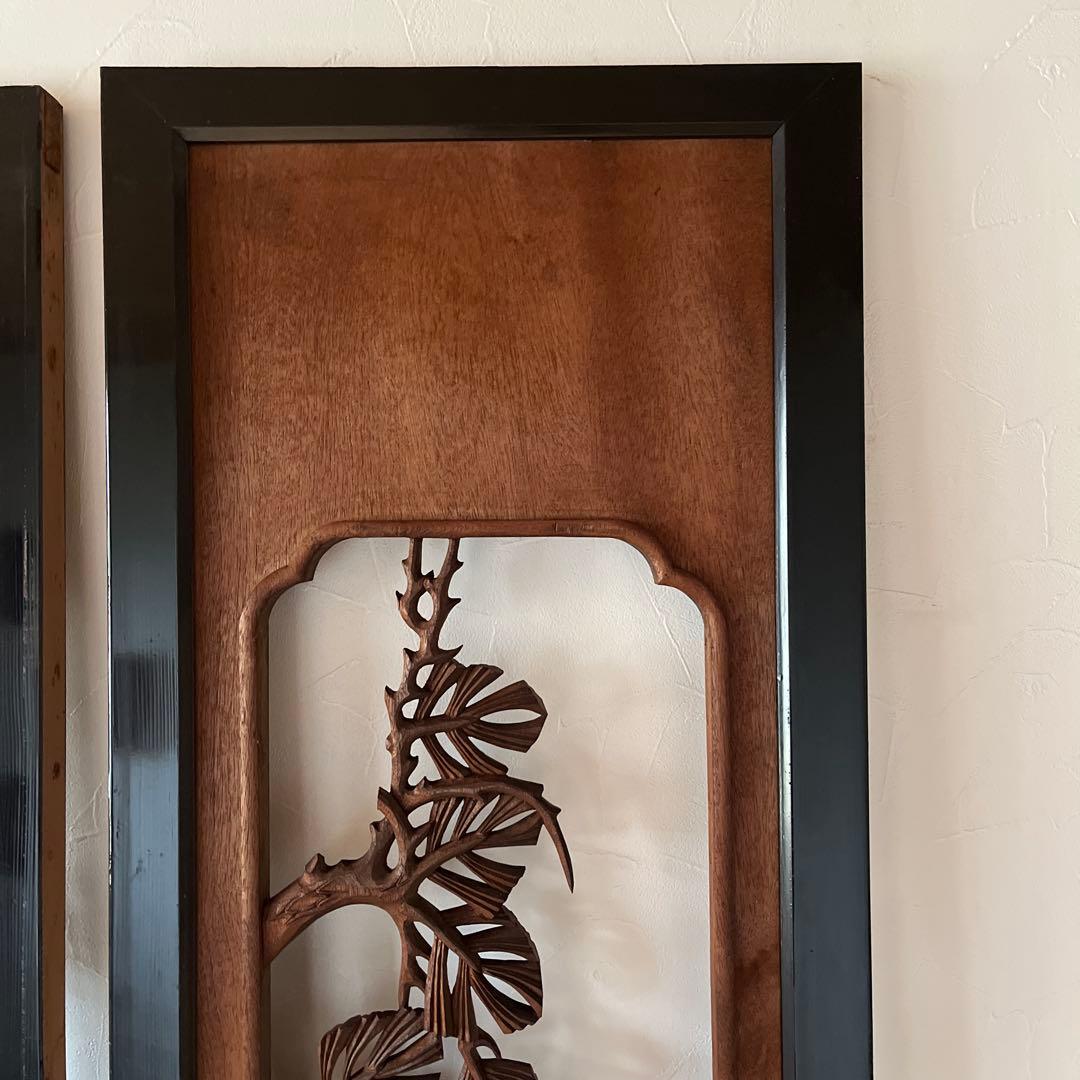 縁起の良い欄間 2枚セット らんま 鶴 松