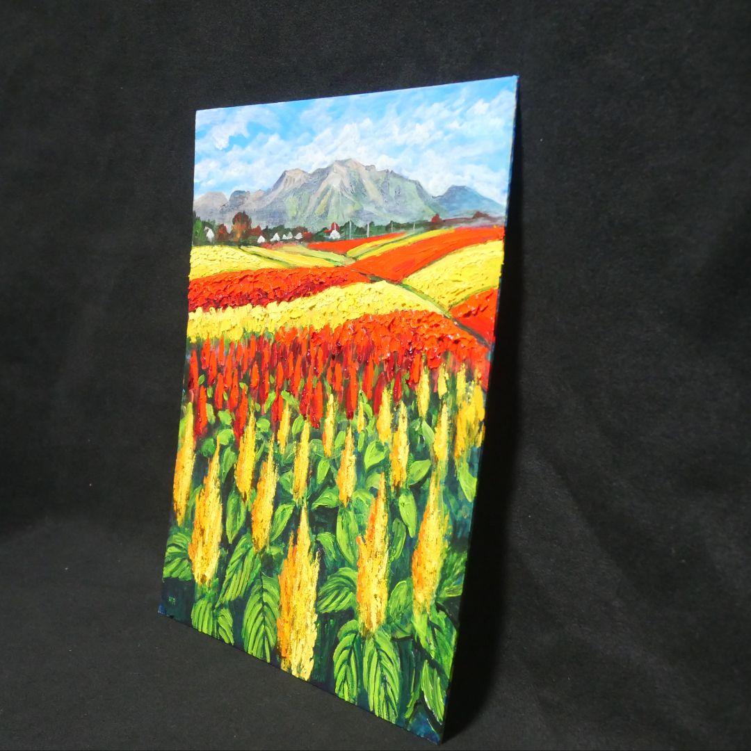 【秋日和のケイトウ】絵画 油彩 油彩画 絵 油絵