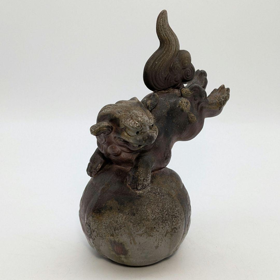 陶正園 備前焼 獅子置物 跳獅子 玉乗り獅子 縁起物 インテリア 魔除け 厄除け