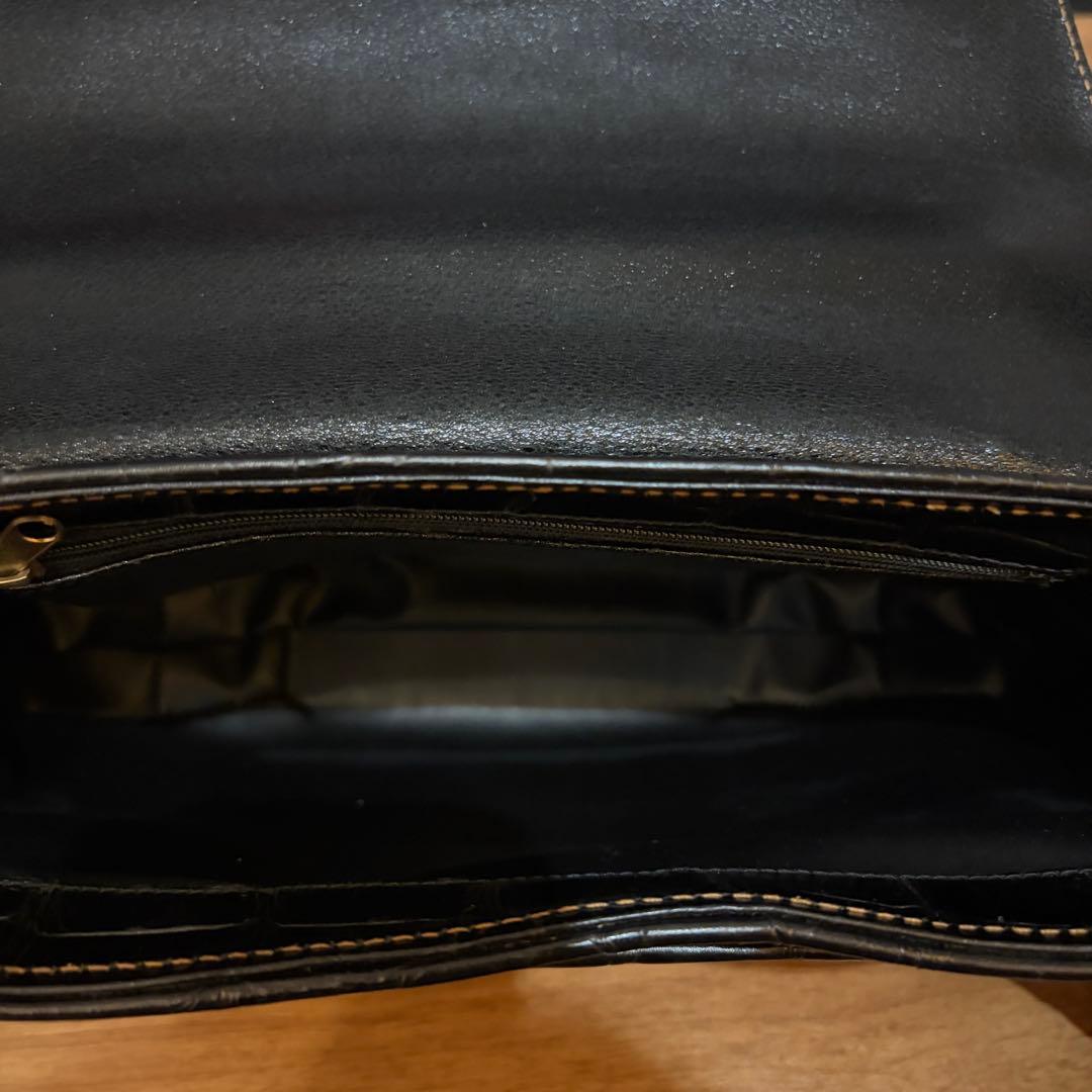 美品 BALLY ハンドバッグ クロコ 型押し Bロゴ レザー ブラック 伊製