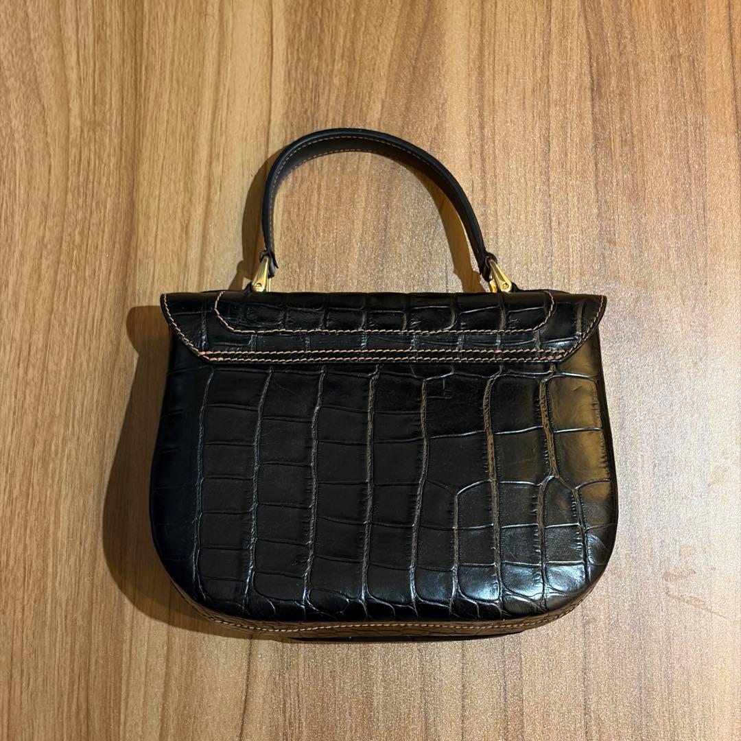 美品 BALLY ハンドバッグ クロコ 型押し Bロゴ レザー ブラック 伊製