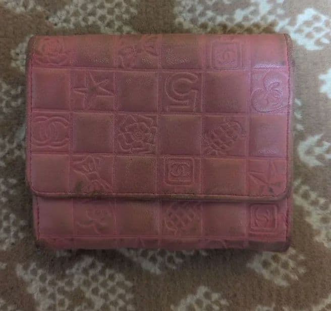 シャネル CHANEL 二つ折り 財布 アイコンライン ピンク シルバー