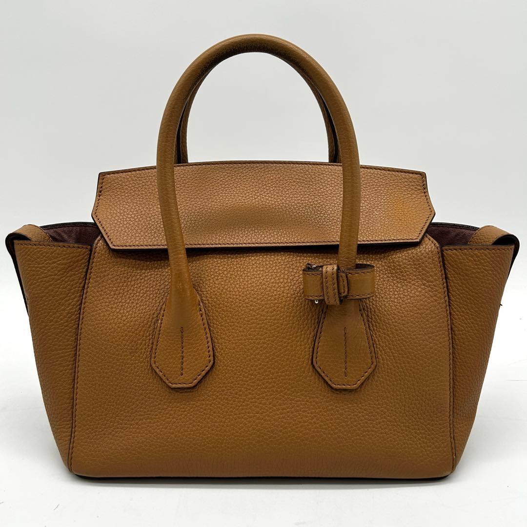 【美品】バリー ソメット ハンドバッグ フラップ レザー シボ革 ブラウン