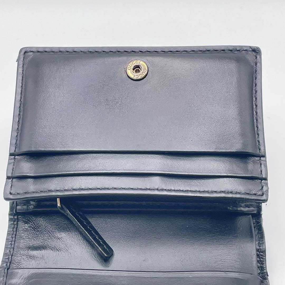 グッチ 財布 リネアキャット GG柄 シマ レザー 猫 黒 ミニ 二つ折り