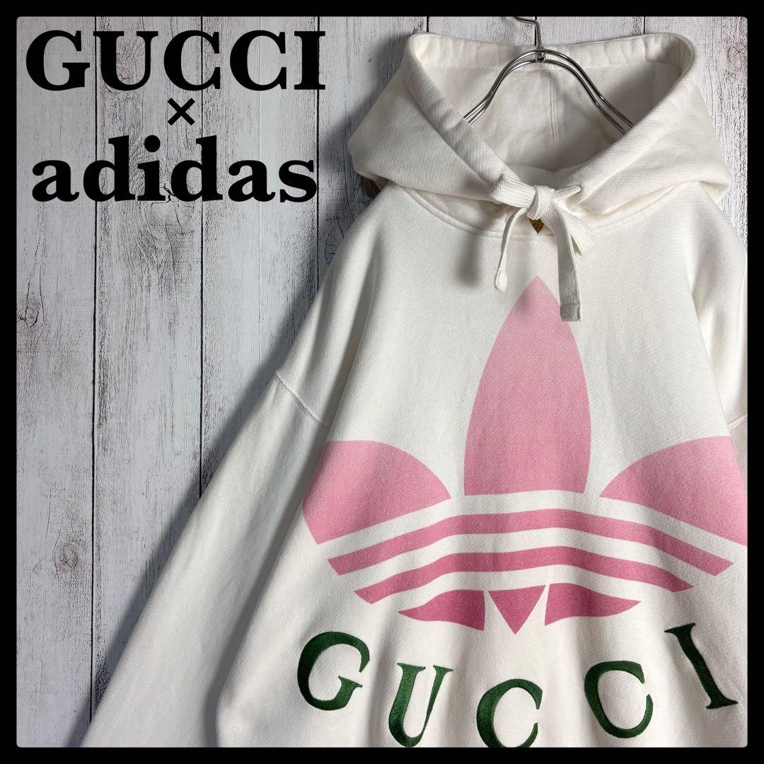 366【美品】グッチ×アディダス☆刺繍＆プリント入りコラボパーカー ユニセックス
