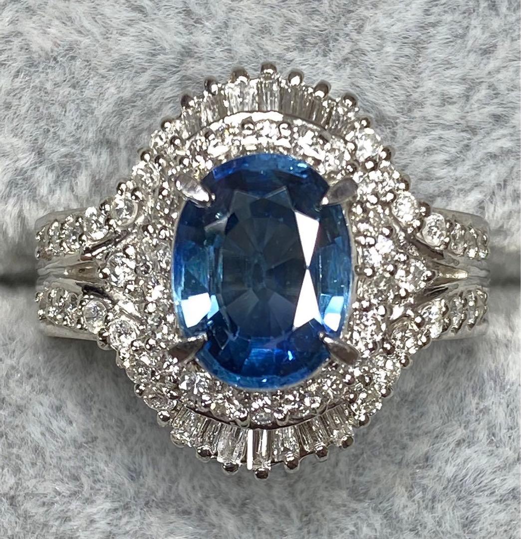 たまこ44.ブルーサファイア ダイヤモンド プラチナ リング