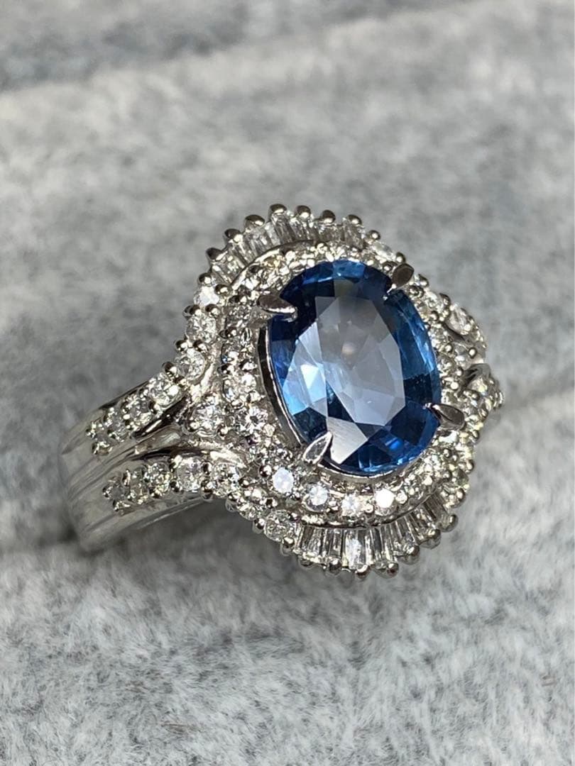 たまこ44.ブルーサファイア ダイヤモンド プラチナ リング
