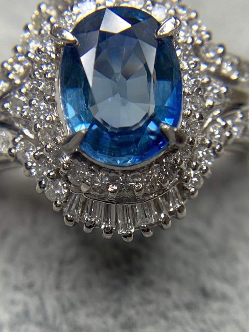 たまこ44.ブルーサファイア ダイヤモンド プラチナ リング