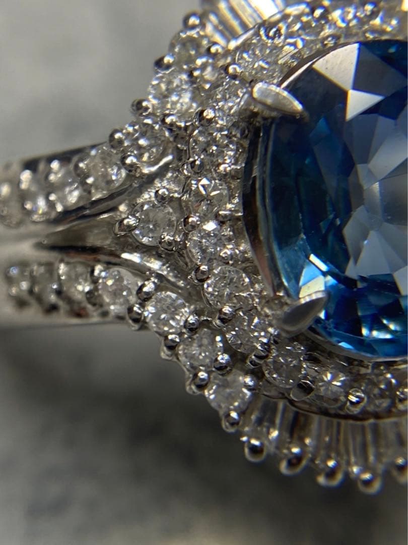たまこ44.ブルーサファイア ダイヤモンド プラチナ リング