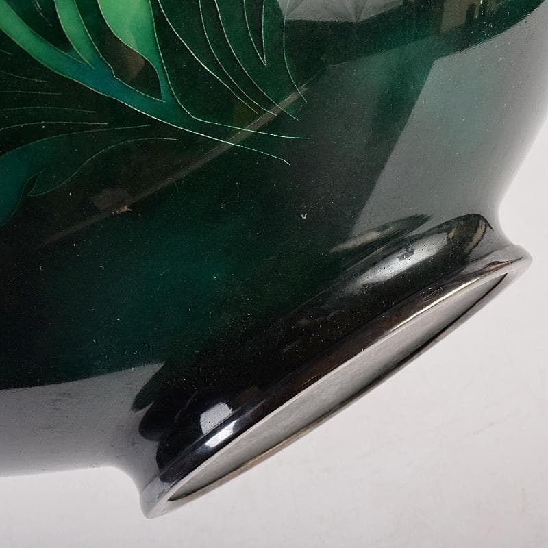 七宝焼 安藤七宝店 SILVER刻印 翡翠釉 花文 花瓶 共箱 M R8879B